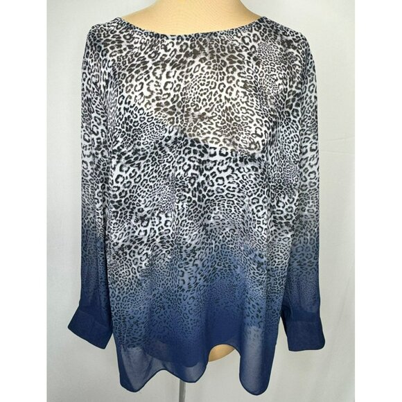 Vince Camuto Womens Leopard Print Ombre Blouse 1X Long Sleeve Button Cuffs - Picture 1 of 10